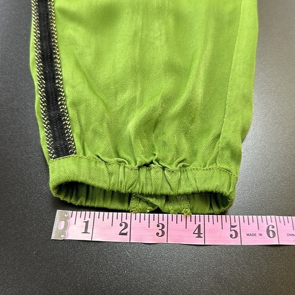Anthropologie Deandra Green Tuxedo Satin Joggers 4 Ankle Zip Viscose High Rise - Picture 14 of 16